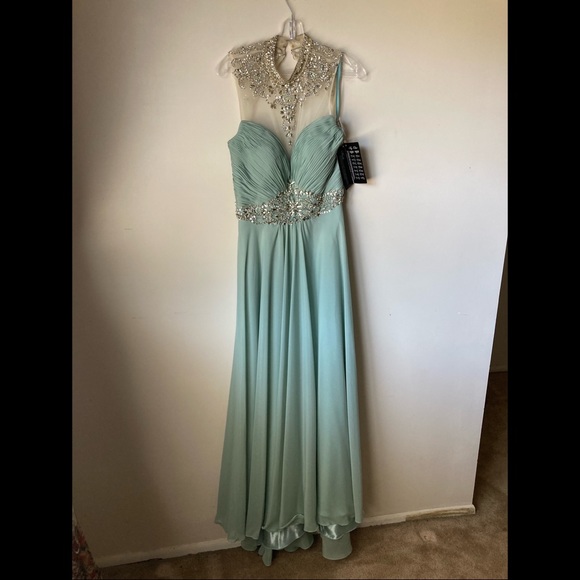 Metallic Sage Prom Dress - Picture 2 of 8